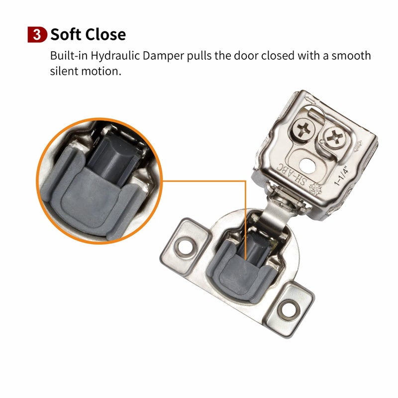 STIANC 20 Pack 1 1/4" Overlay 3D Soft Close Hinges for Face Frame Kitchen Cabinet, 3 Way Adjustability, Quiet Self Closing Door, 105 Degree - Image 4